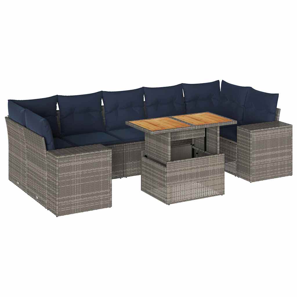 Salon de jardin 8 pcs avec coussins gris résine tressée