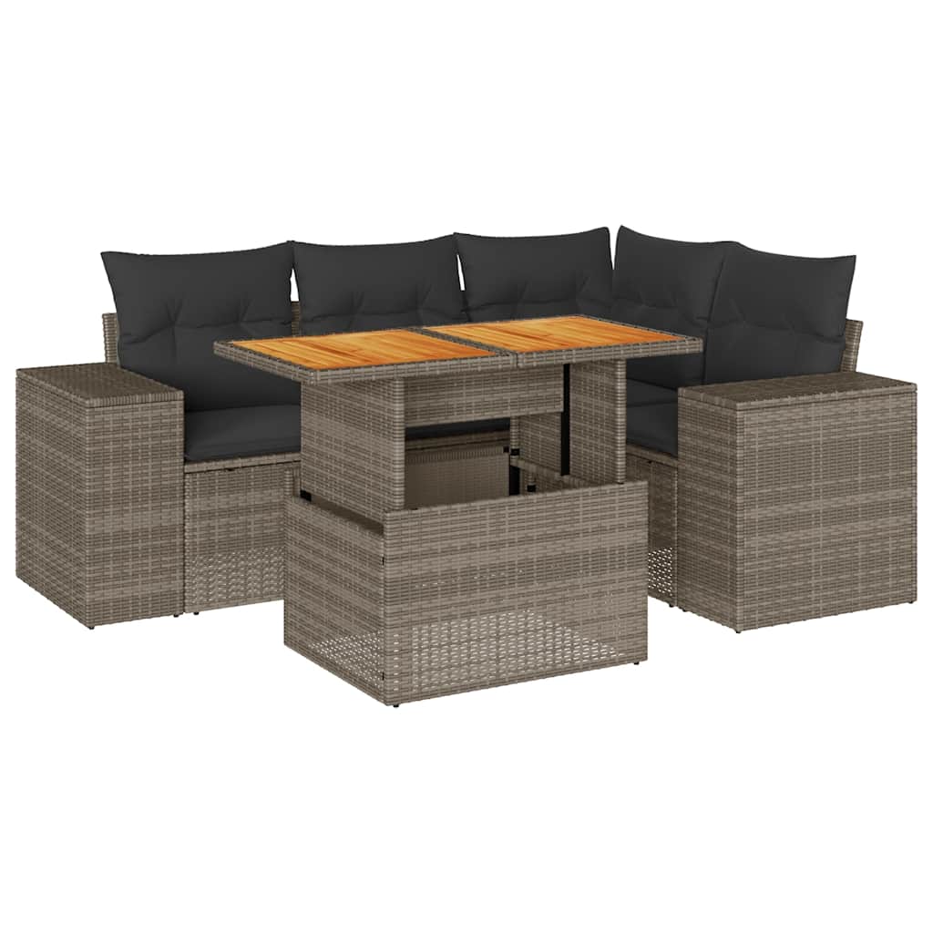Salon de jardin 5 pcs avec coussins gris résine tressée