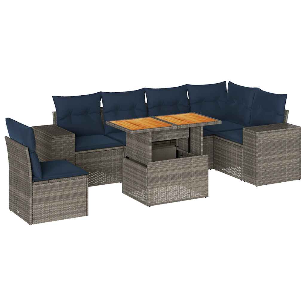 Salon de jardin avec coussins 7 pcs gris résine tressée