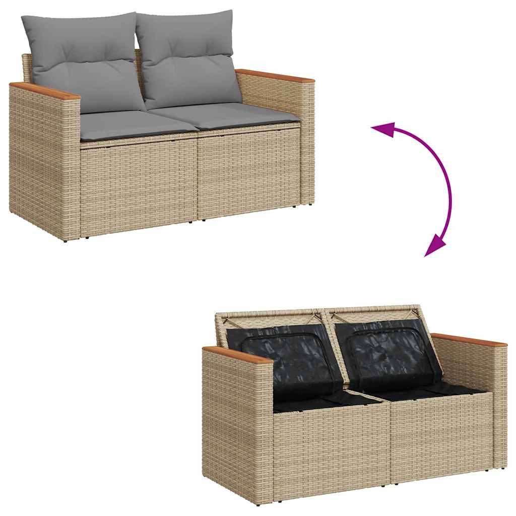 Salon de jardin 6 pcs avec coussins beige résine tressée acacia