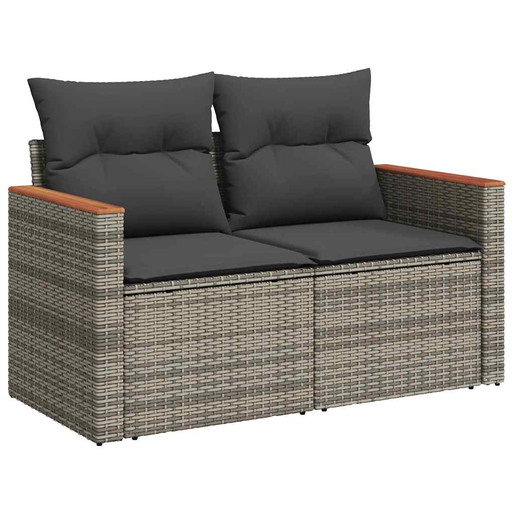 Salon de jardin avec coussins 6 pcs gris résine tressée acacia