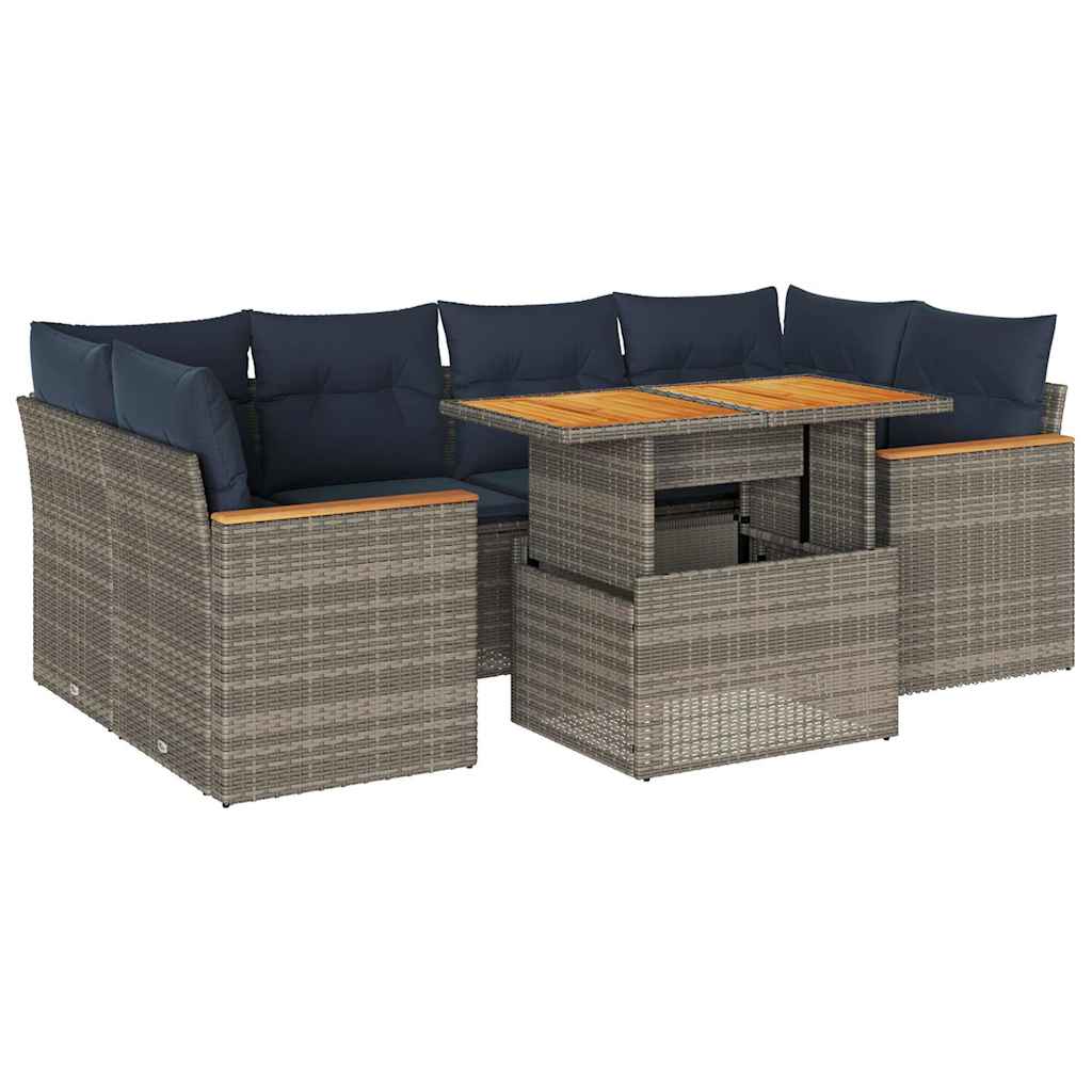 Salon de jardin avec coussins 7 pcs gris résine tressée