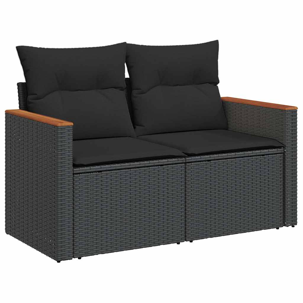 Salon de jardin avec coussins 8 pcs noir résine tressée acacia