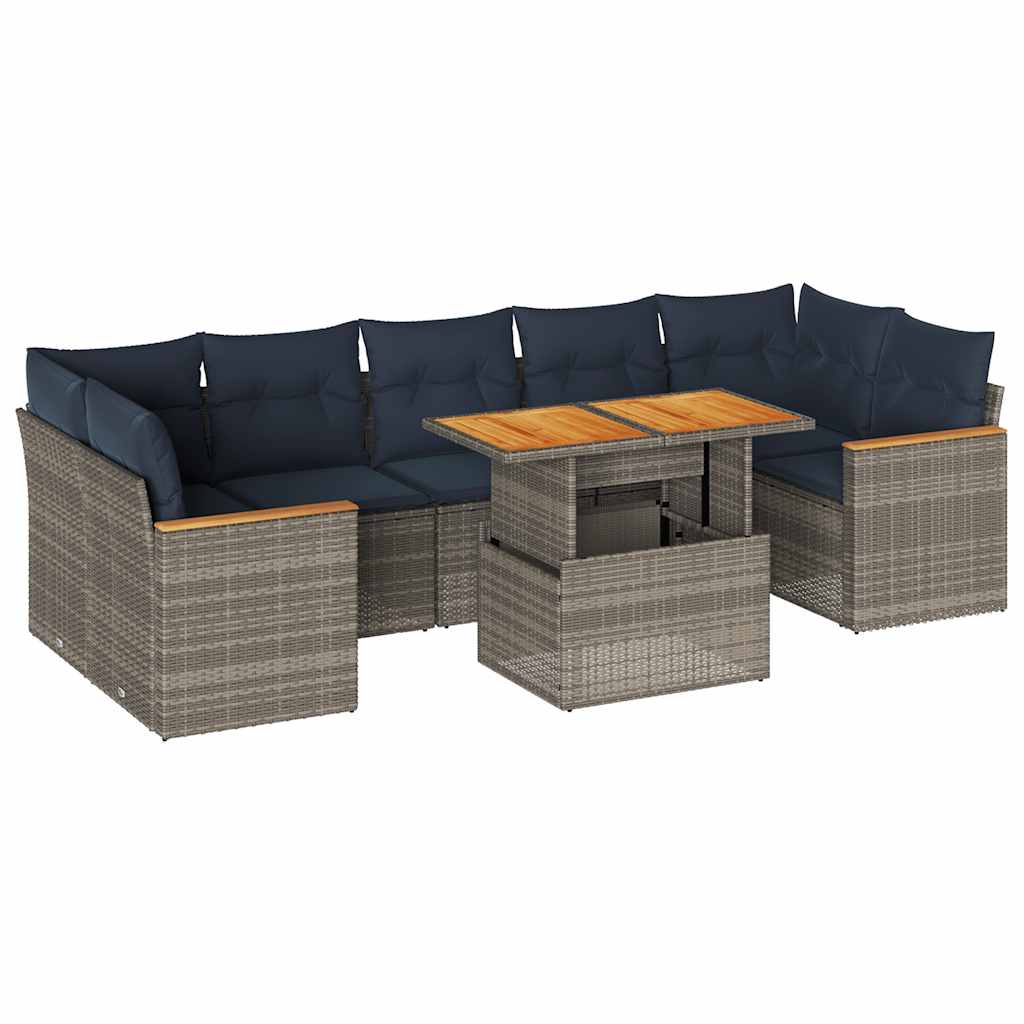 Salon de jardin 8 pcs avec coussins gris résine tressée