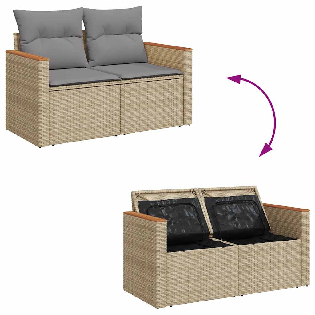 Salon de jardin 6 pcs avec coussins beige résine tressée acacia