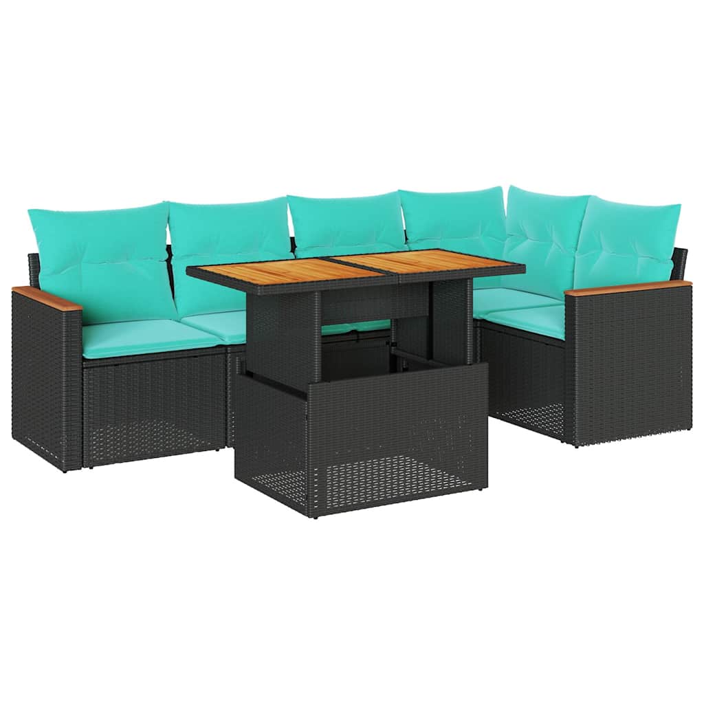 Salon de jardin 6 pcs avec coussins noir résine tressée