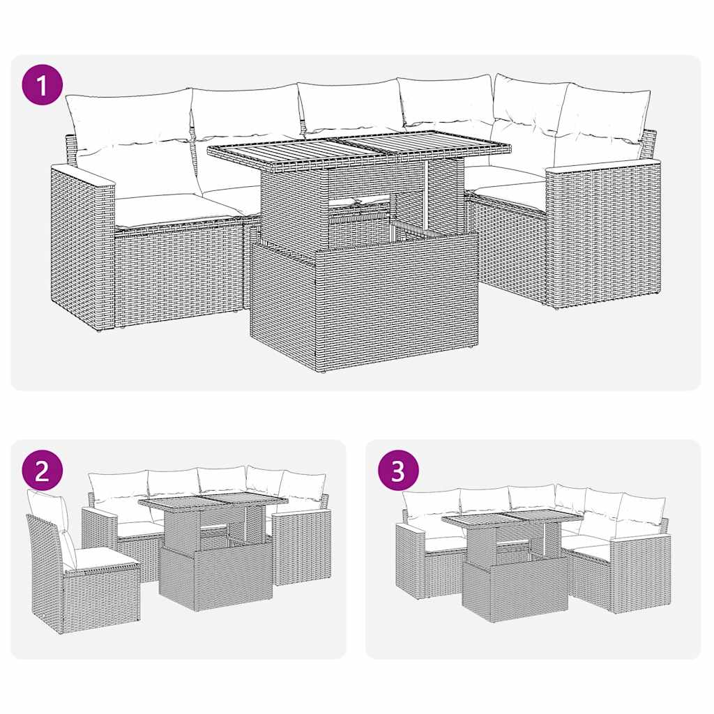 Salon de jardin 6 pcs avec coussins gris résine tressée