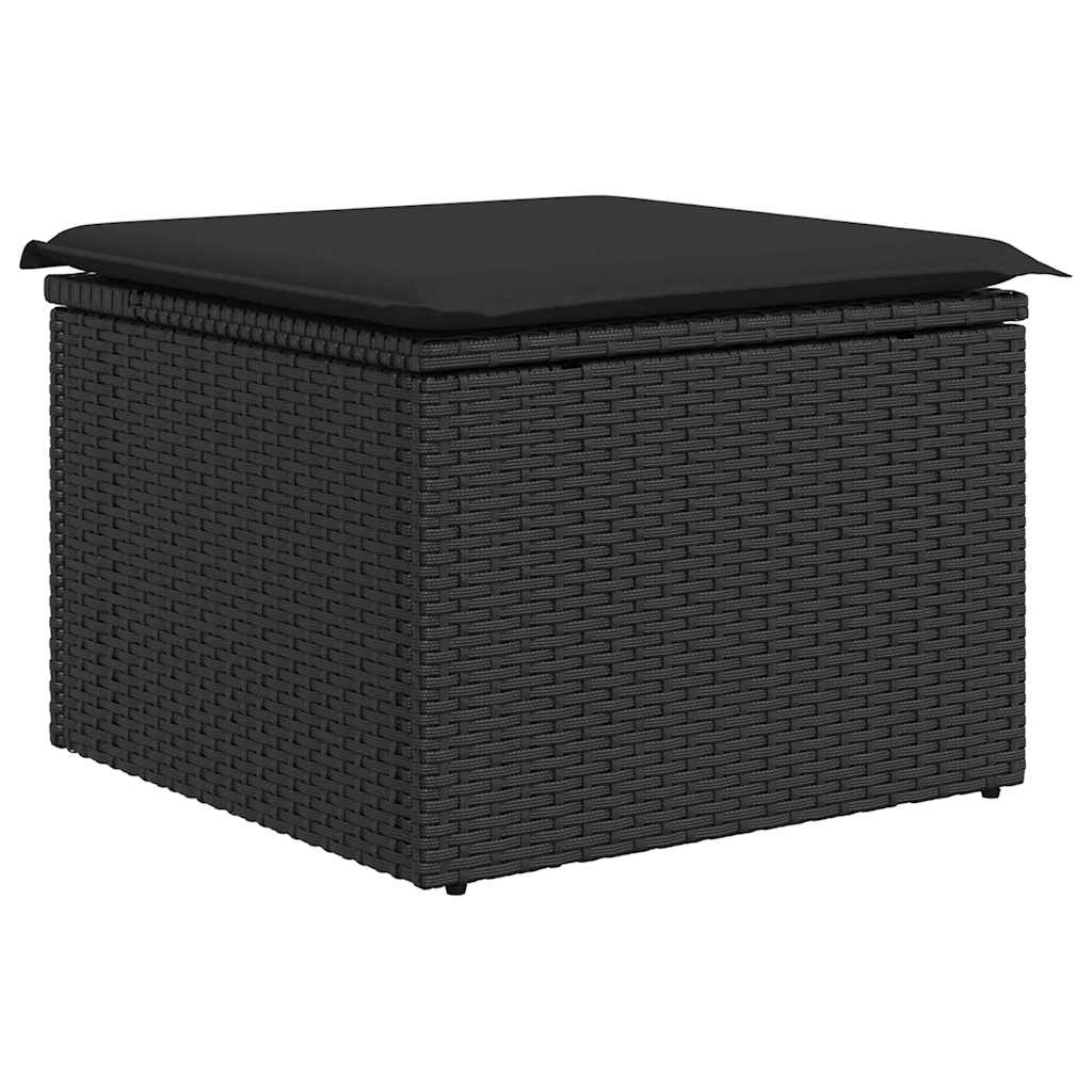 Salon de jardin avec coussins 7 pcs noir résine tressée acacia