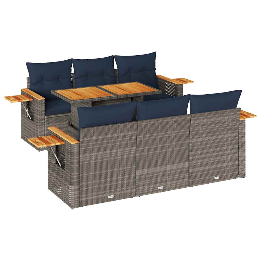 Salon de jardin avec coussins 7 pcs gris résine tressée