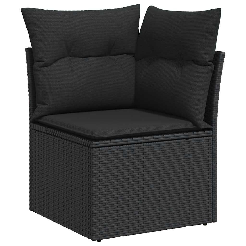 Salon de jardin 6 pcs avec coussins noir résine tressée acacia