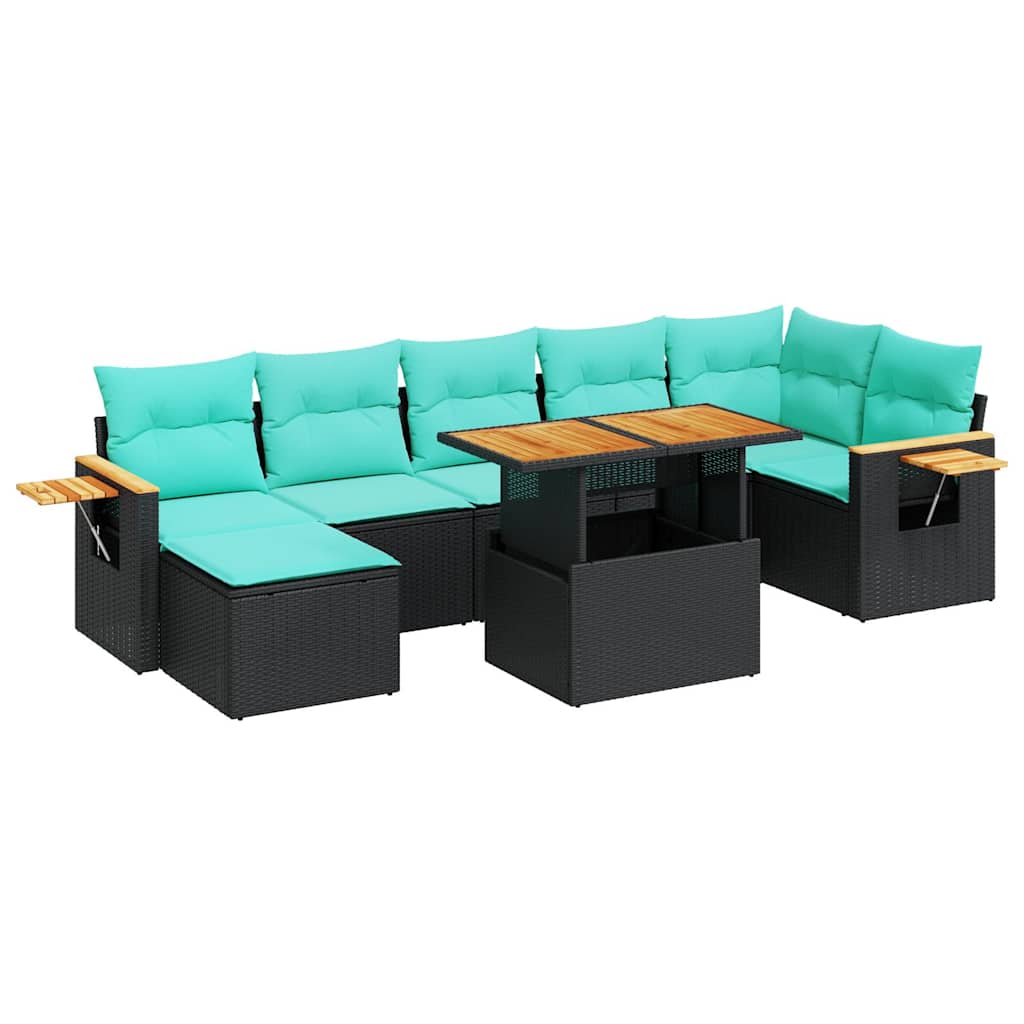 Salon de jardin avec coussins 8 pcs gris résine tressée acacia
