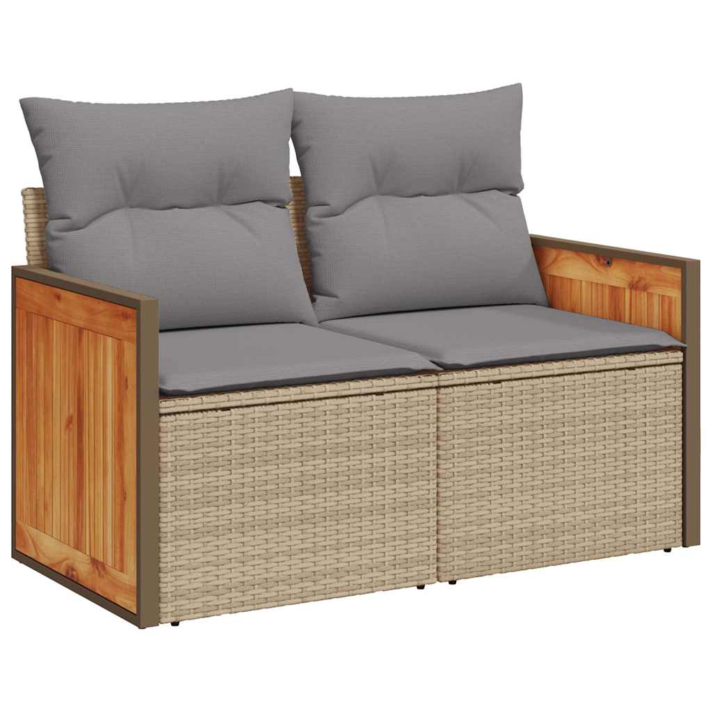 Salon de jardin avec coussins 5 pcs beige résine tressée acacia
