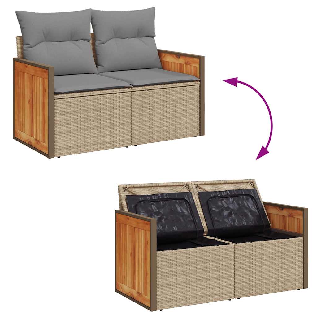 Salon de jardin avec coussins 7 pcs beige résine tressée acacia