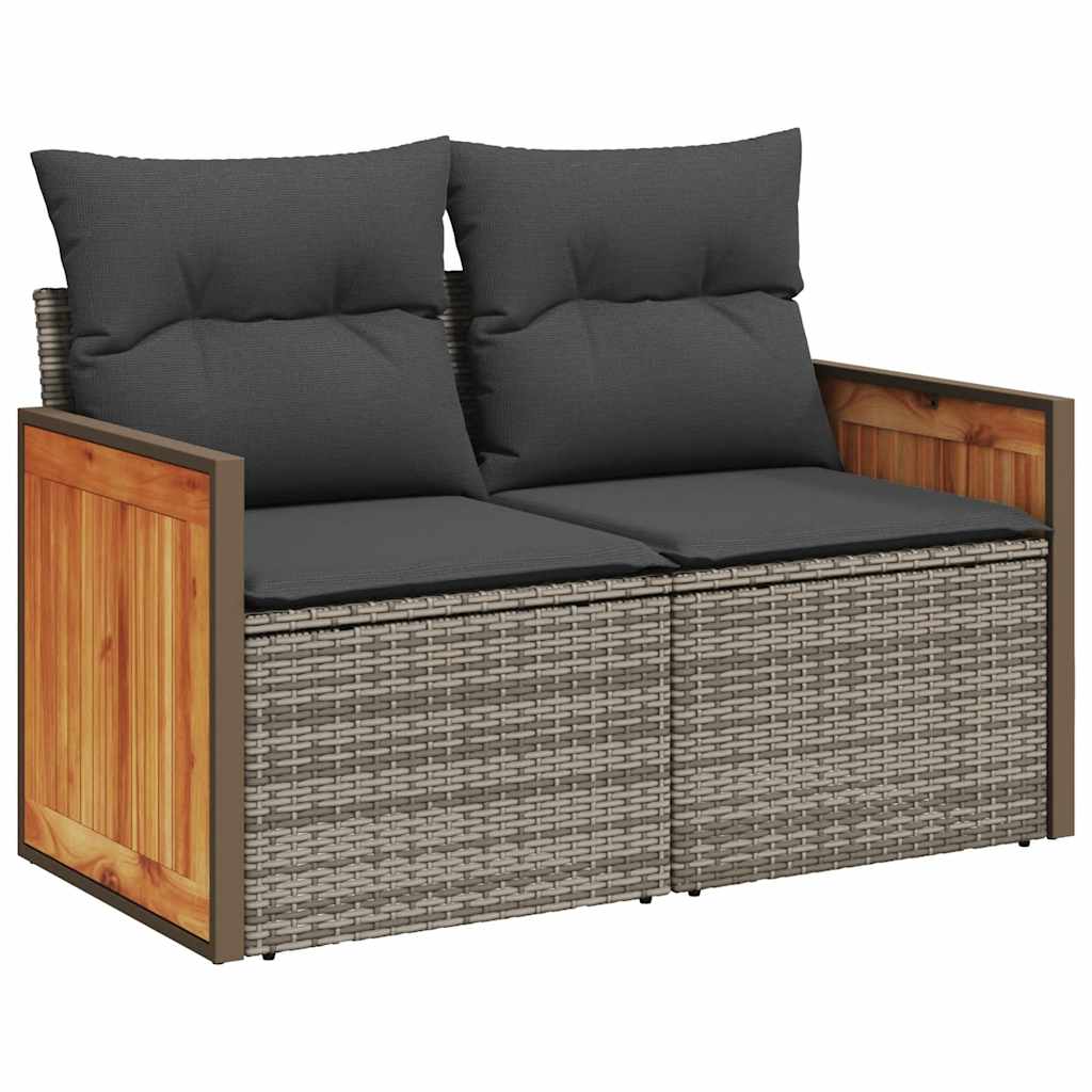 Salon de jardin avec coussins 7 pcs gris résine tressée acacia