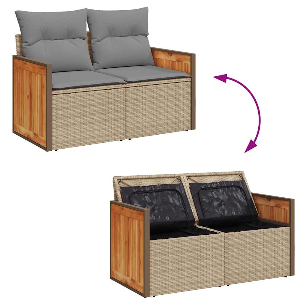 Salon de jardin avec coussins 8 pcs beige résine tressée acacia