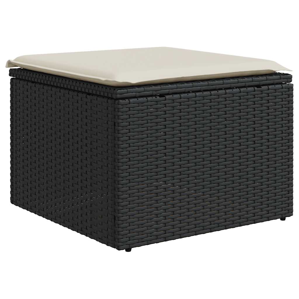 Salon de jardin 6 pcs avec coussins noir résine tressée acacia