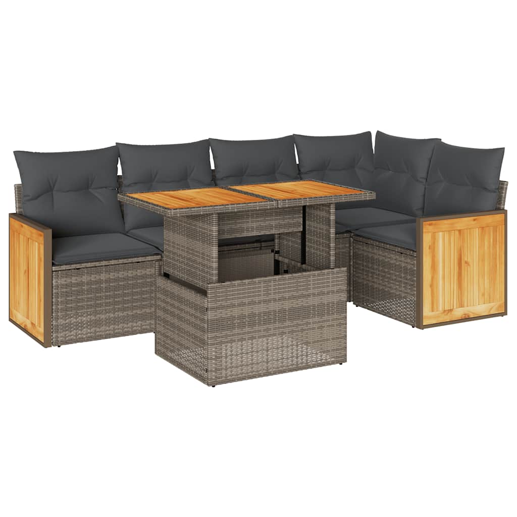 Salon de jardin avec coussins 6 pcs gris résine tressée acacia