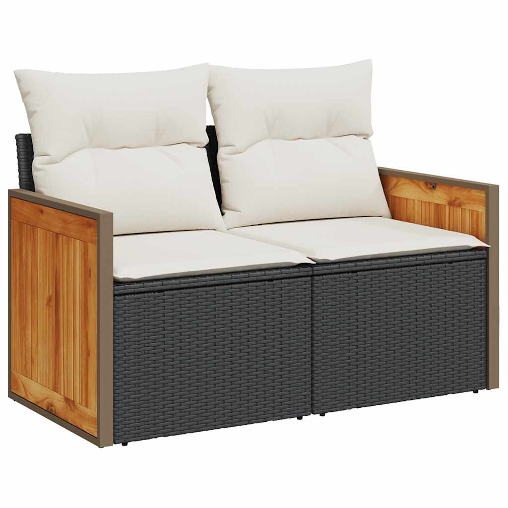 Salon de jardin avec coussins 8 pcs noir résine tressée acacia