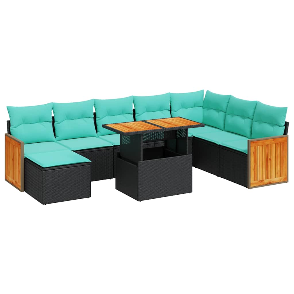 Ensemble de canapés de jardin 11 pcs et coussins rotin acacia