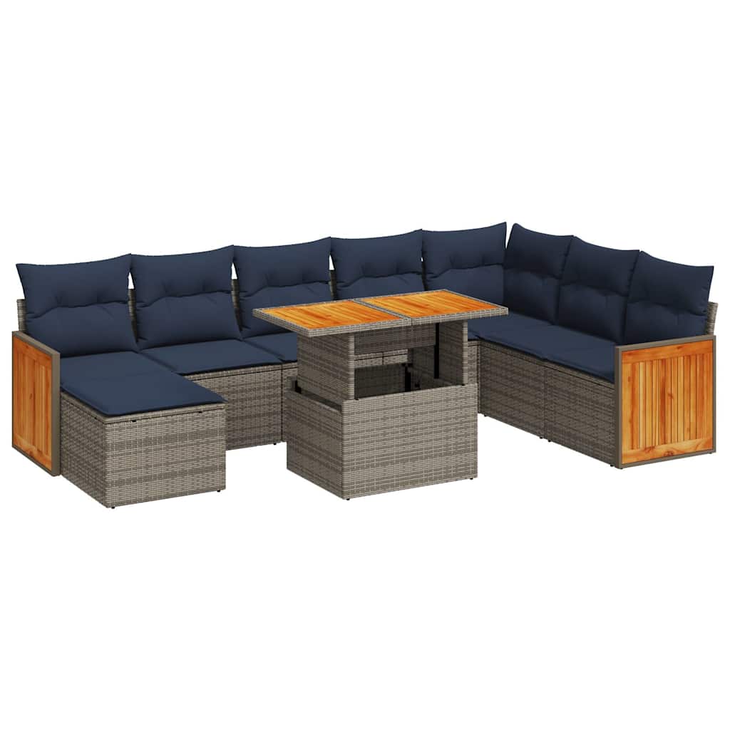 Ensemble de canapés de jardin 11 pcs et coussins rotin acacia