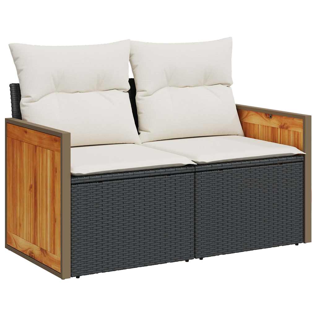 Salon de jardin 10 pcs avec coussins noir résine tressée acacia