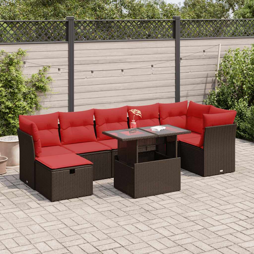Salon de jardin avec coussins 8 pcs marron résine tressée
