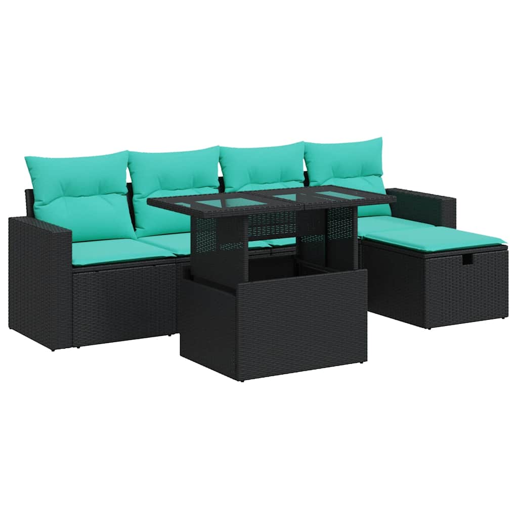 Salon de jardin avec coussins 6 pcs gris résine tressée acacia