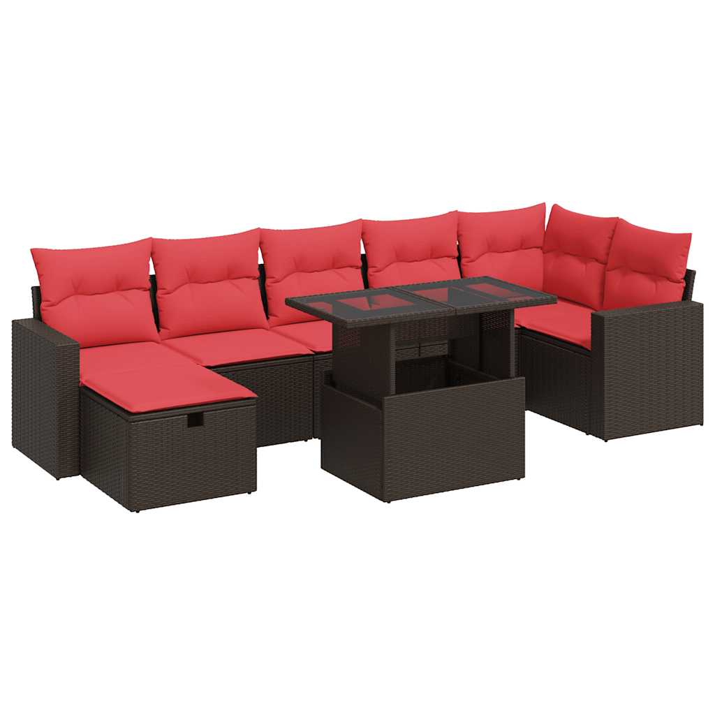 Salon de jardin avec coussins 8 pcs marron résine tressée acacia