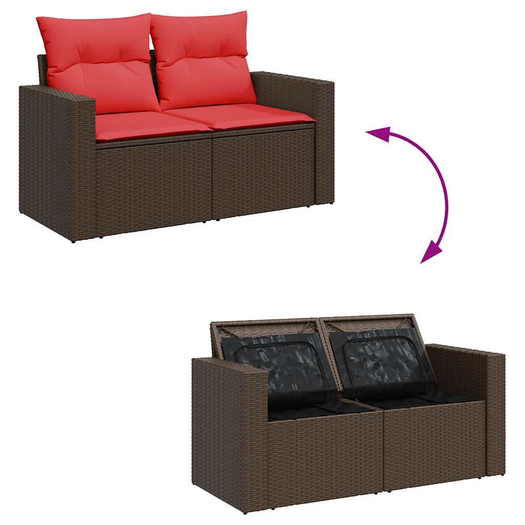 Salon de jardin avec coussins 8 pcs marron résine tressée acacia