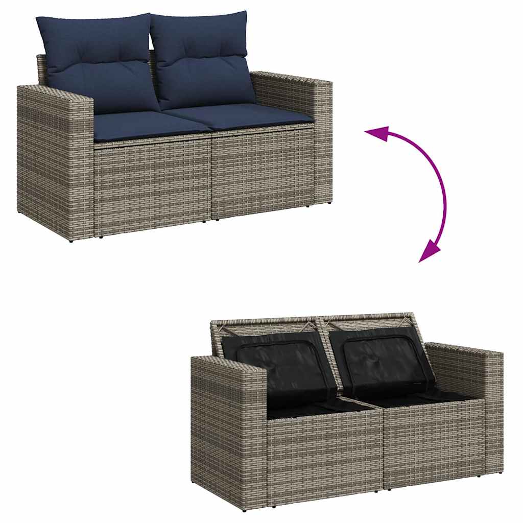 Salon de jardin avec coussins 9pcs gris résine tressée