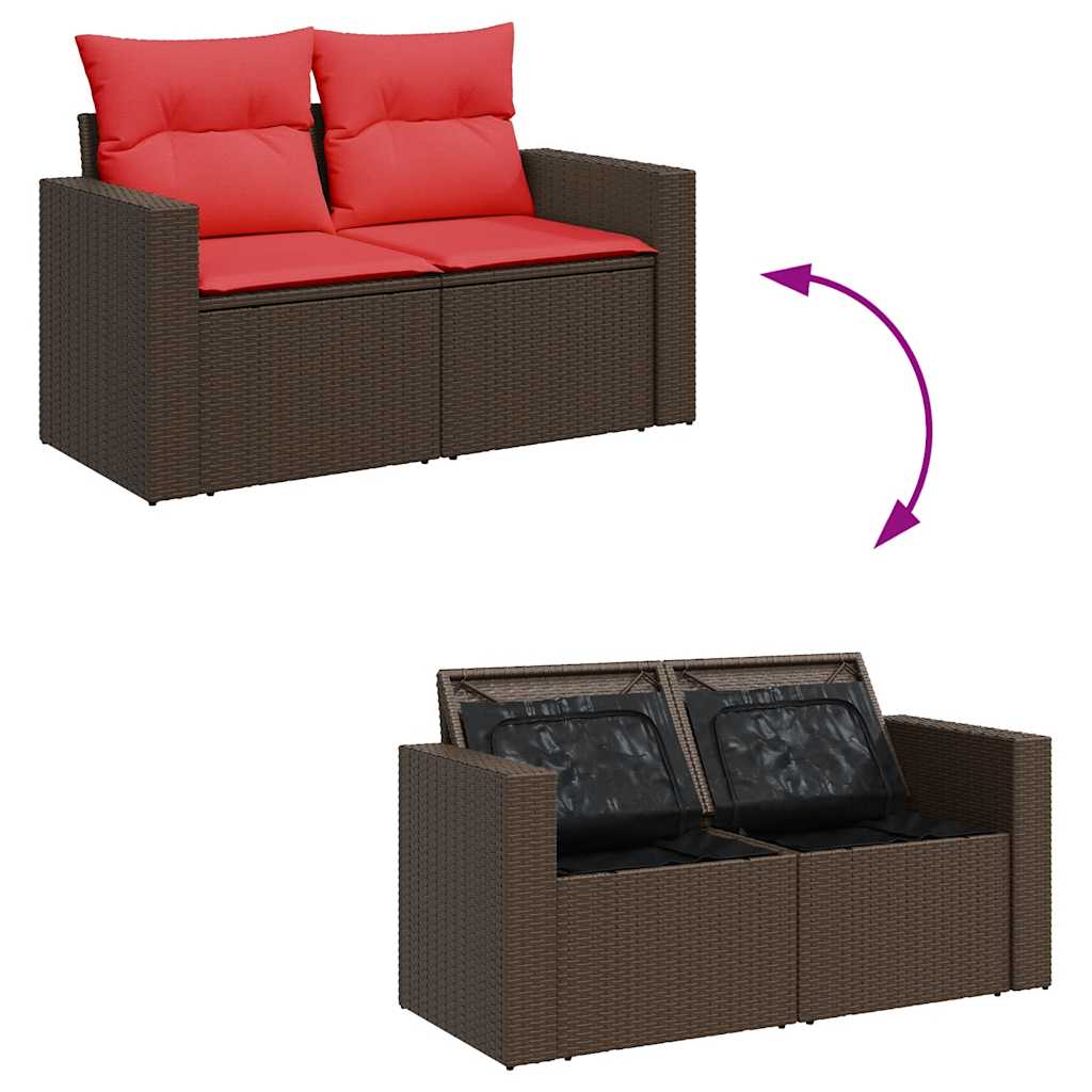 Salon de jardin avec coussins 9 pcs marron résine tressée acacia