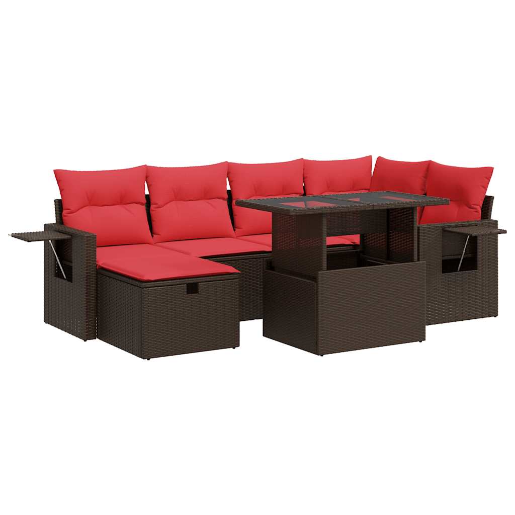 Salon de jardin avec coussins 7 pcs marron résine tressée acacia