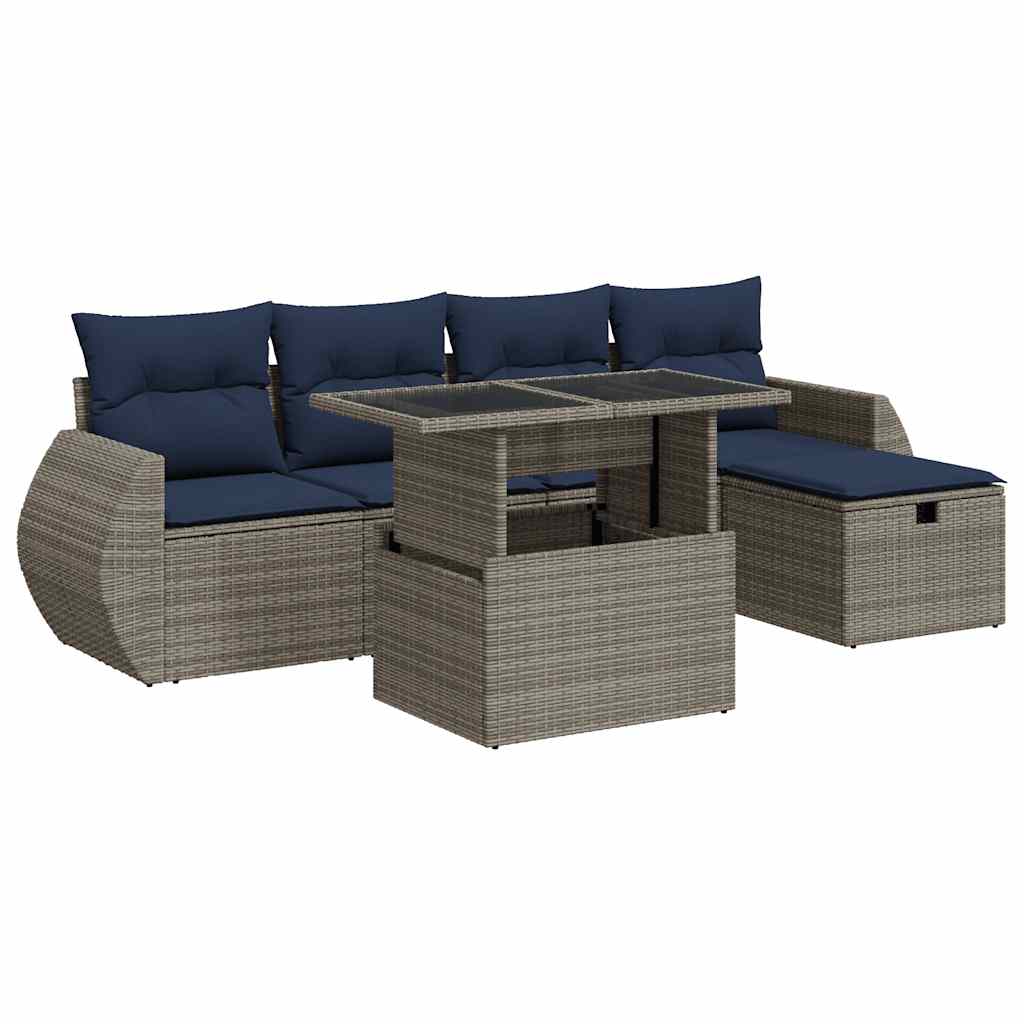 Salon de jardin avec coussins 6pcs gris résine tressée acacia