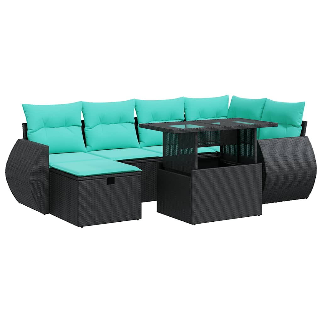 Salon de jardin avec coussins 7 pcs gris résine tressée acacia