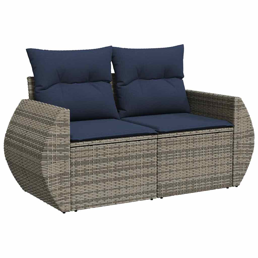 Salon de jardin 8pcs avec coussins gris résine tressée acacia