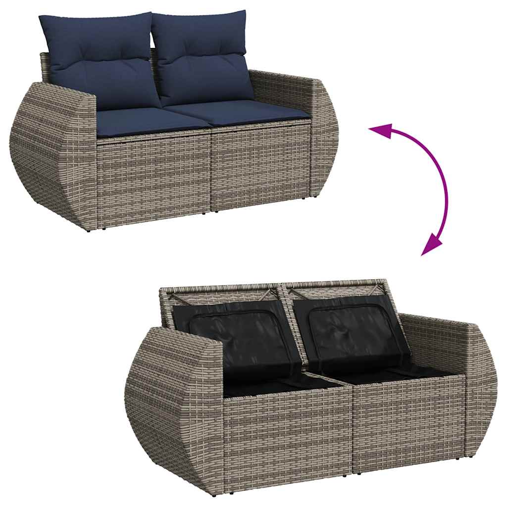 Salon de jardin 8pcs avec coussins gris résine tressée acacia