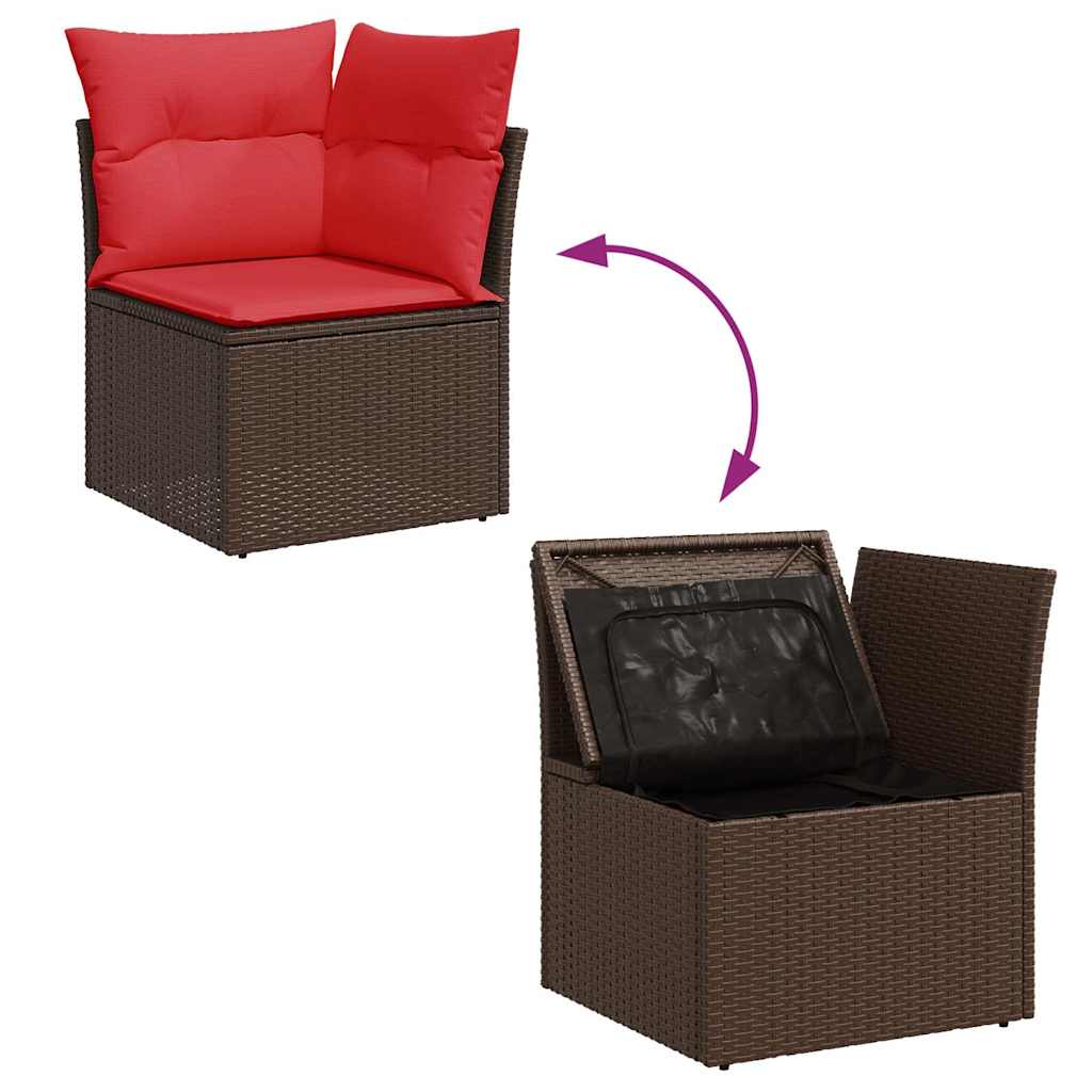 Salon de jardin avec coussins 9 pcs noir résine tressée acacia