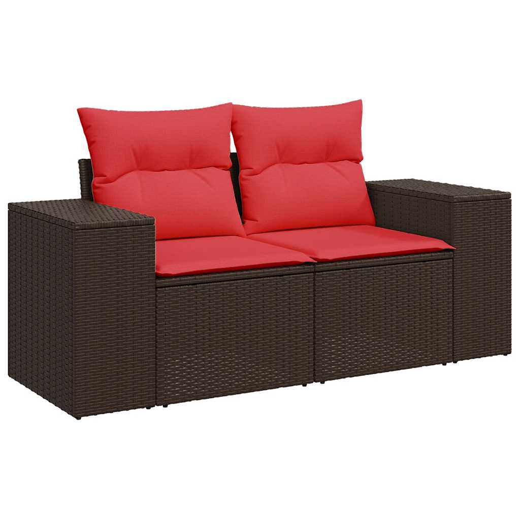 Salon de jardin 6 pcs avec coussins marron résine tressée