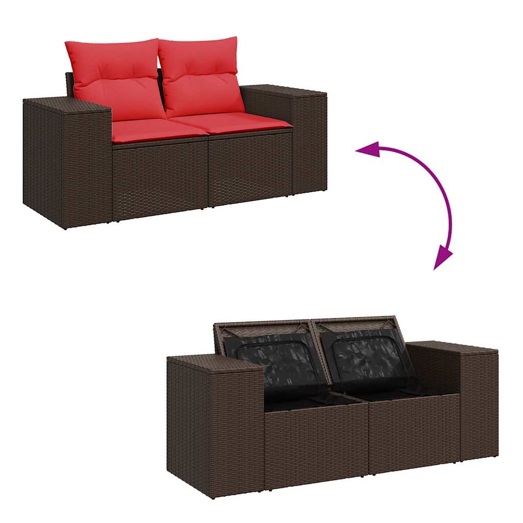 Salon de jardin 6 pcs avec coussins marron résine tressée