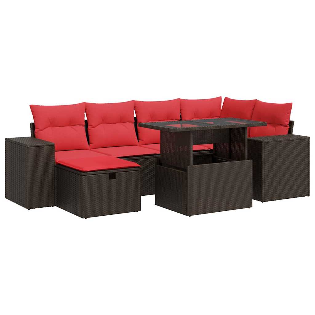 Salon de jardin avec coussins 7 pcs noir résine tressée acacia