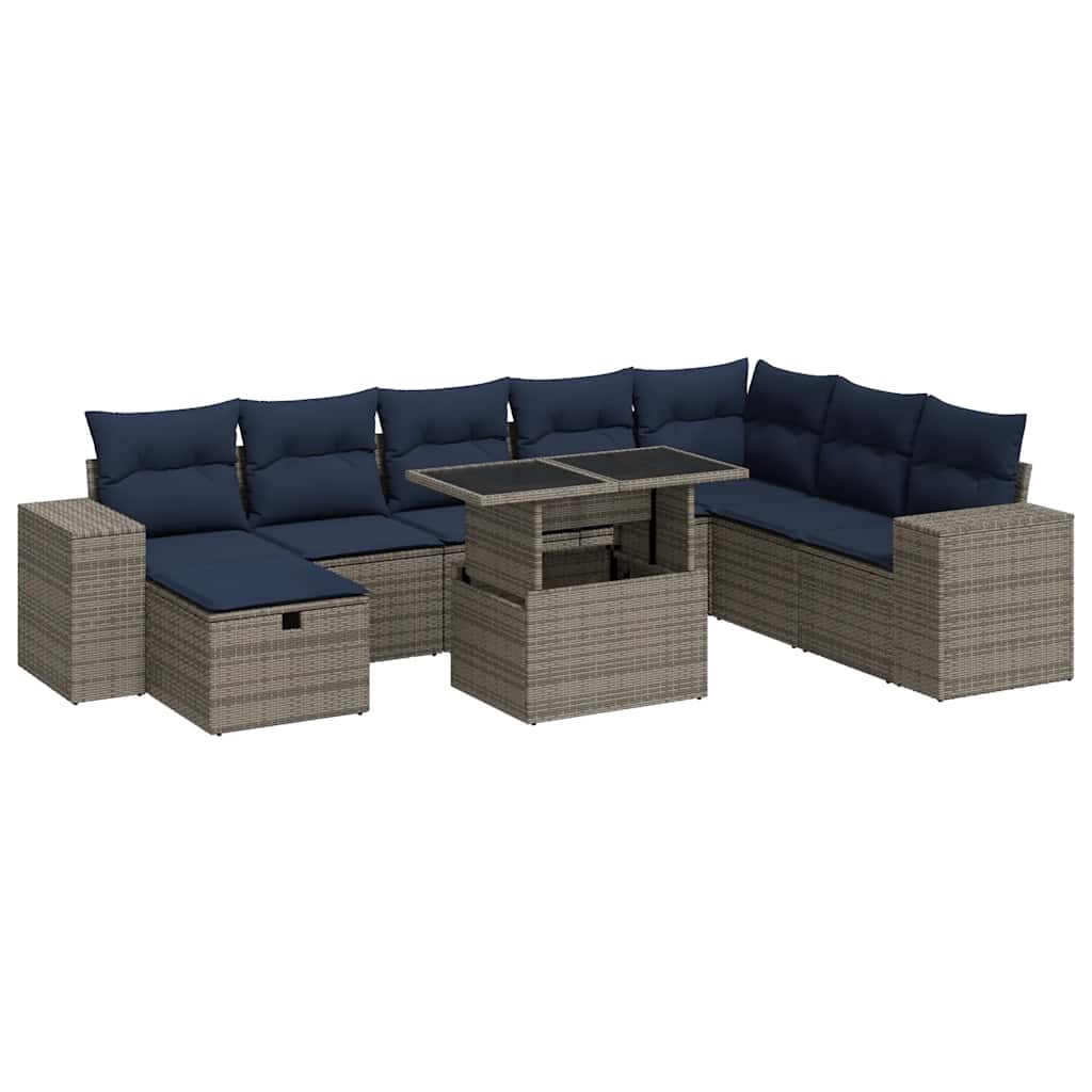 Salon de jardin avec coussins 9pcs marron résine tressée acacia