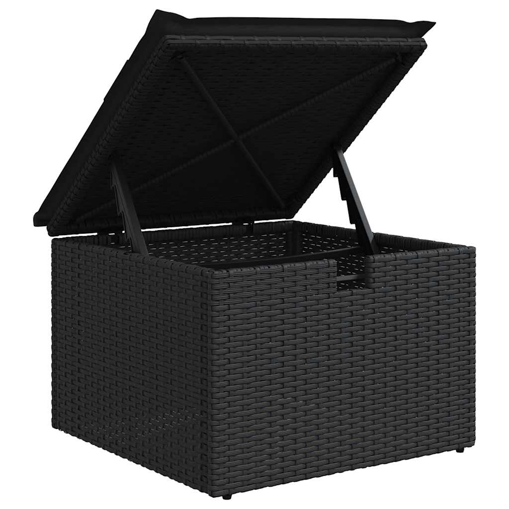 Salon de jardin avec coussins 8 pcs noir résine tressée acacia
