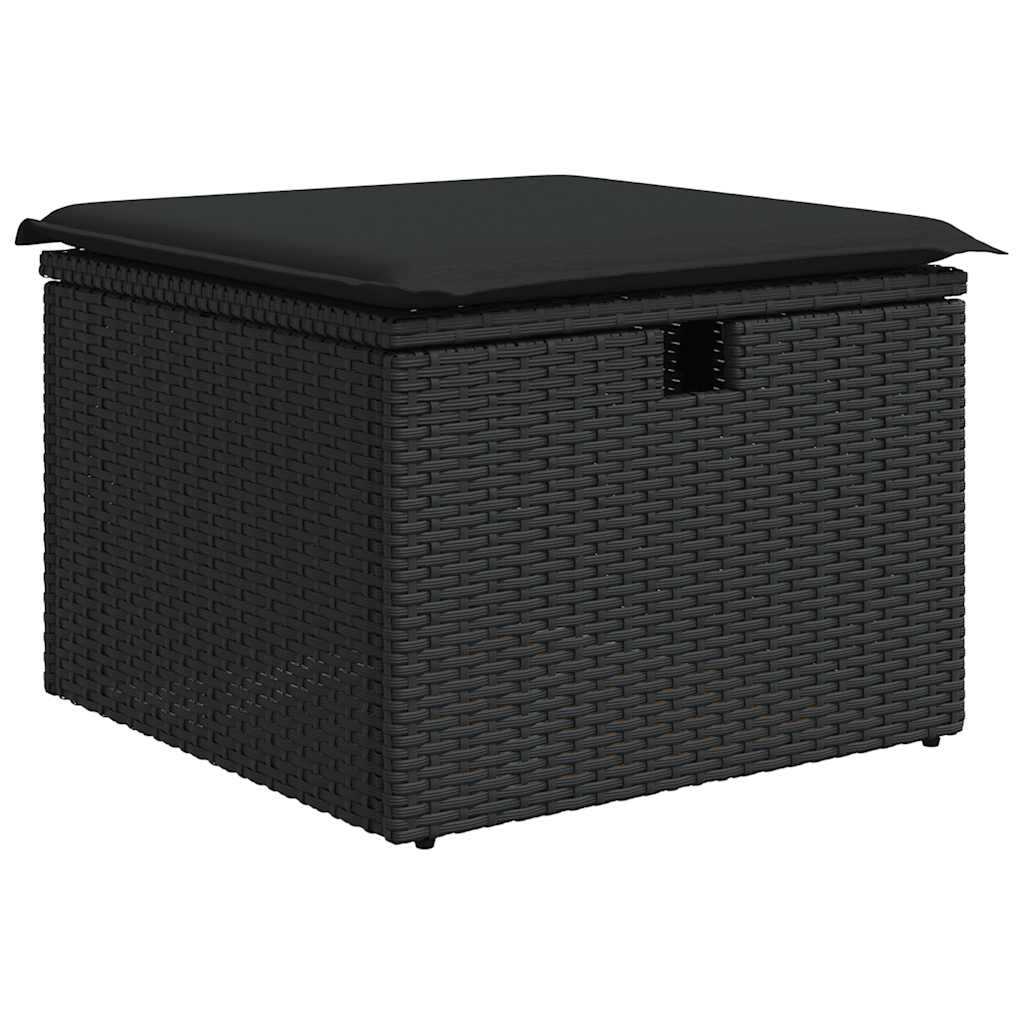 Salon de jardin 6 pcs avec coussins noir résine tressée acacia