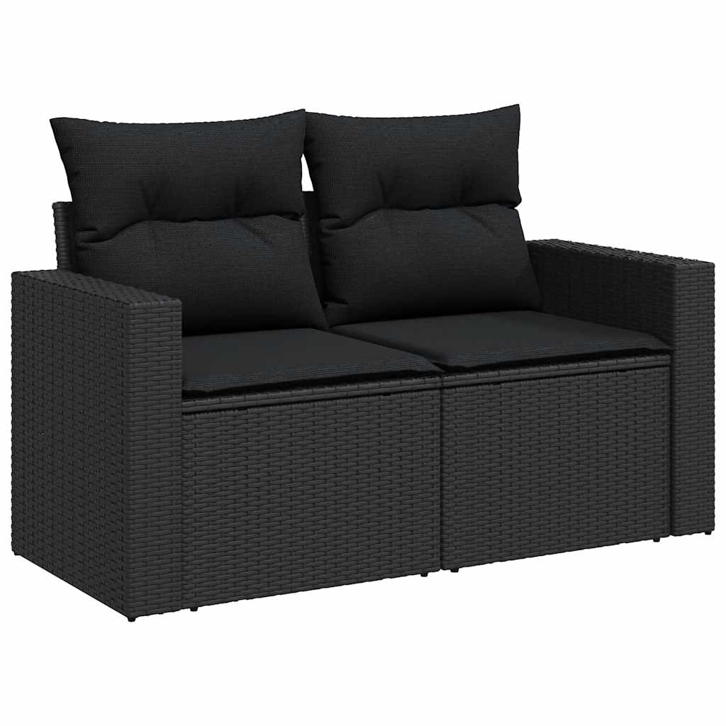 Salon de jardin avec coussins 8 pcs noir résine tressée acacia