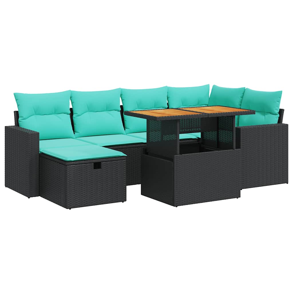 Salon de jardin avec coussins 7pcs marron résine tressée acacia