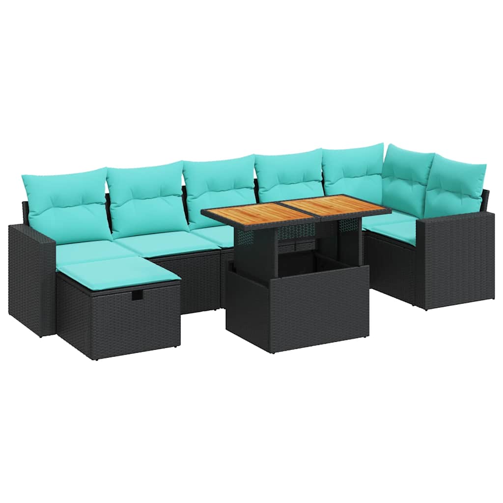 Salon de jardin avec coussins 8 pcs gris résine tressée acacia
