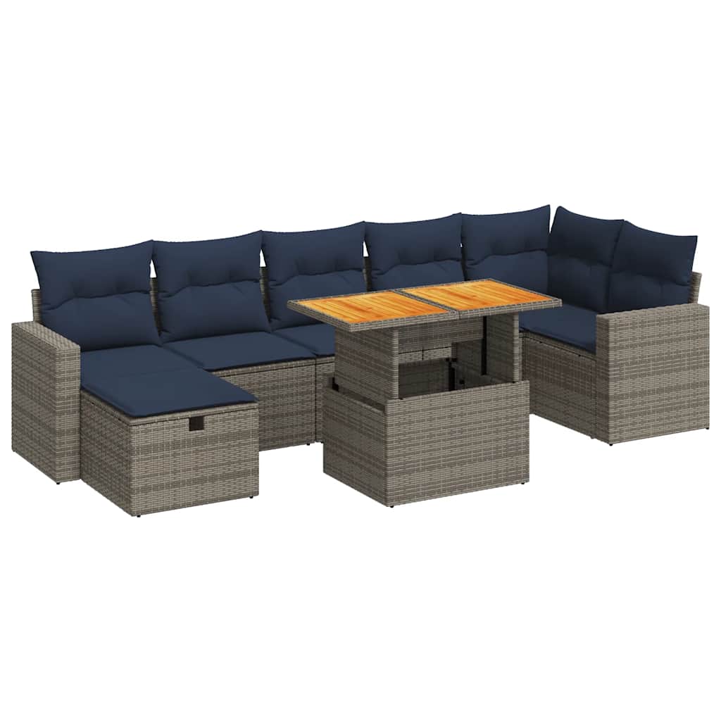 Salon de jardin 8pcs avec coussins marron résine tressée acacia