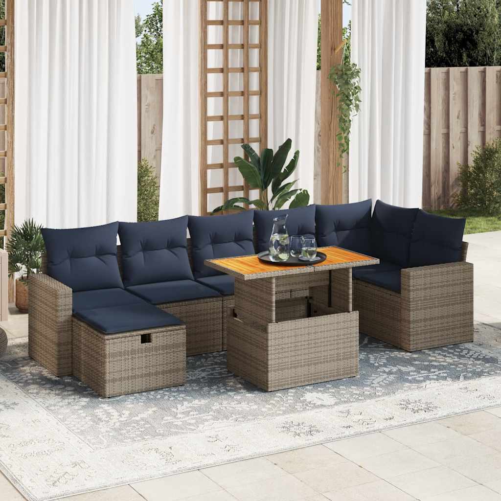 Salon de jardin 8pcs avec coussins marron résine tressée acacia