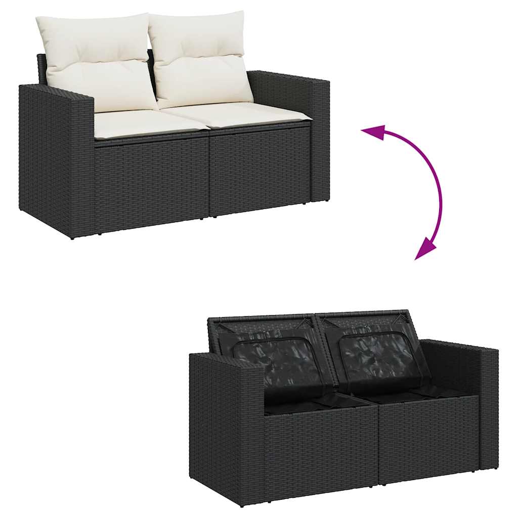 Salon de jardin avec coussins 9 pcs noir résine tressée acacia