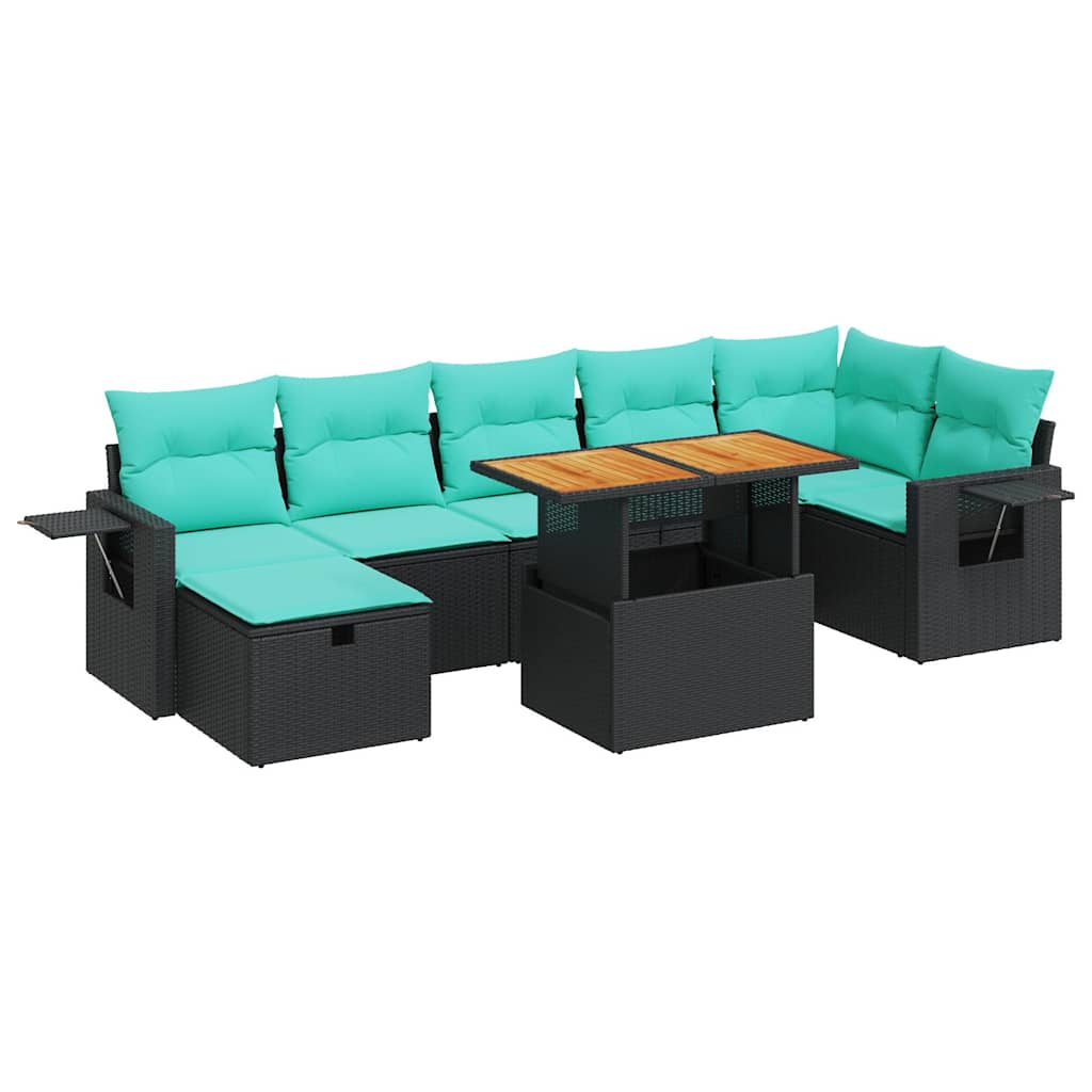 Salon de jardin avec coussins 8 pcs gris résine tressée acacia